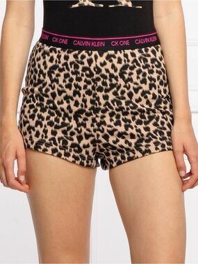 Calvin Klein Leopard-Print Lounge Shorts - Black & Tan with Pink Logo